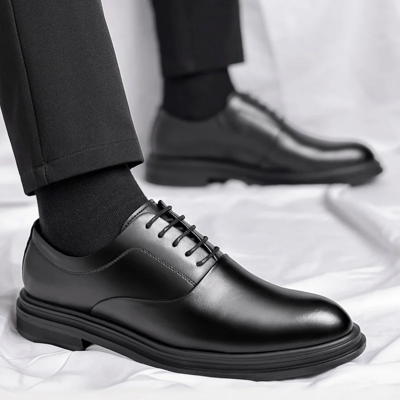 Business Men Oxford Leather Elevator Shoes Lift Sole Man Height Increase Insole 6CM Office Daily Life British