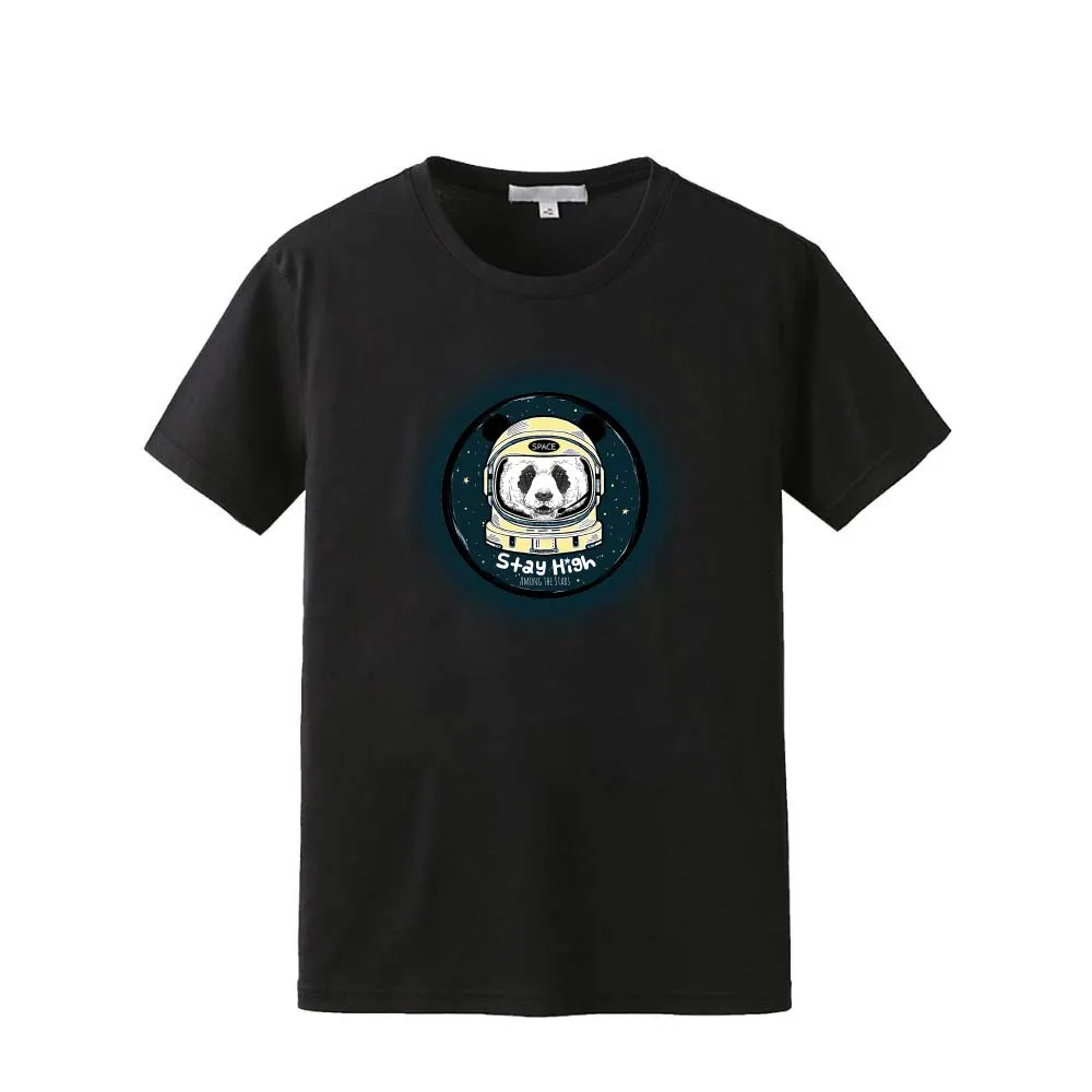 

Adult Kids Family Fitted Space-Panda Astronaut LED Light Sound Activated Music T-Shirt EL Light Parent Child Outfit