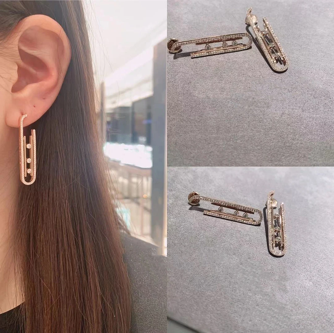 

Оригинальные женские серьги s925, серии Move, динамические прямоугольные серьги с тремя бриллиантами, рождественский подарок