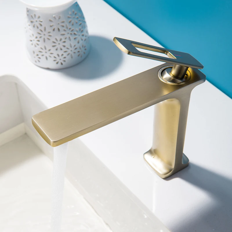 

All copper brushed gold light luxury washbasin faucet, bathroom cabinet basin, hot and cold faucet, household use