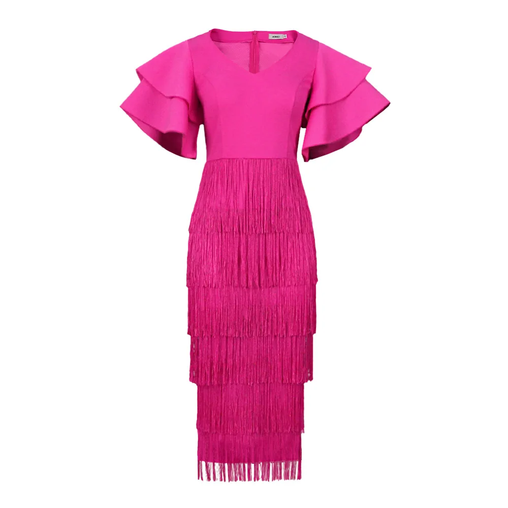 

New Elegent Tassels Long Dresses For Women Half Sleeves Female Party Dress 2024 Trend Chic Gown Robe Female Clothes Plus Size