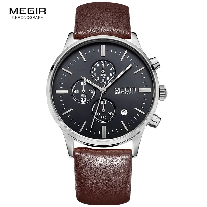 Fashion Megir 2011 Top Brand Quartz Men Luminous Waterproof Sports Watch Man Commercial Genuine Leather Business Wrist Watches