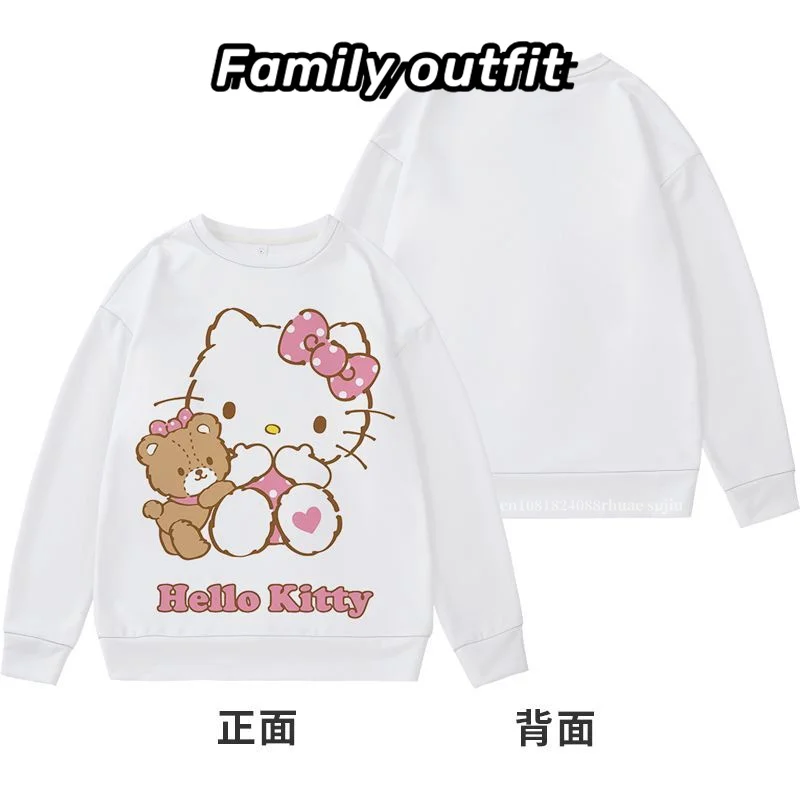 

Sanrio Hello Kitty HelloKitty Crew Neck Sweater Men Children's Parent-Child Clothing Couple Cute Fleece Clothes Women's Hoodies