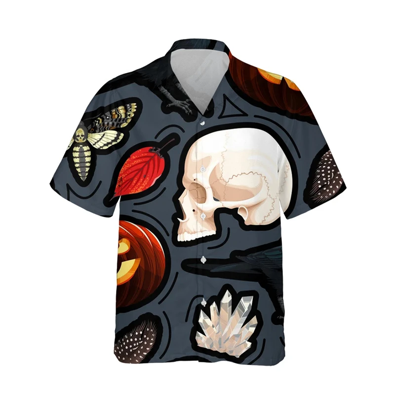 thumbnail image 1 of Venta caliente de verano, nuevas camisetas con estampado 3D, estampado de cuervos, solapa, manga corta, moda de terror, camisetas casuales para hombres, traje, camisetas de un solo pecho, 1 of 4