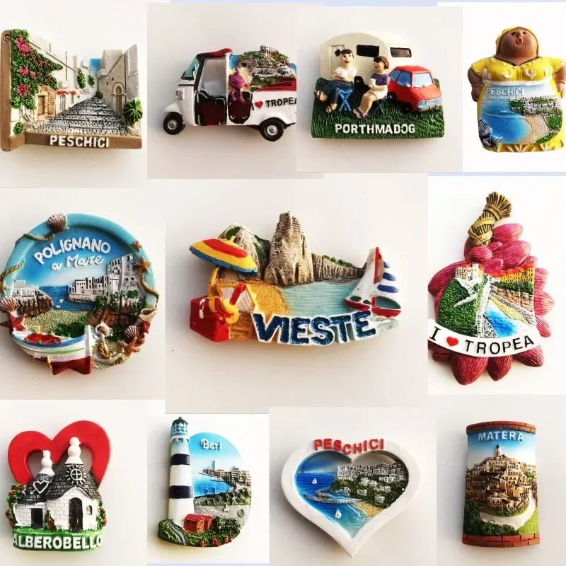 Italy Fridge Magnets Polignano Alberobello Ostuni TROPEA Vieste Puglia Peschici Tourist Souvenirs