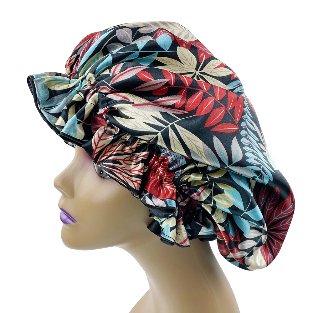 Large Women Satin Bonnet Hat Double Layer Reversible Sleep Cap Silky Soft Night Sleep Cover Cap Lady Hair Styling Accessories 3