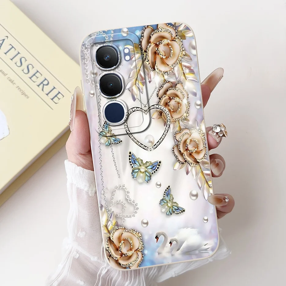 Vivo Y19s Cute Cat Grid Pattern Shockproof Silicone Phone Case