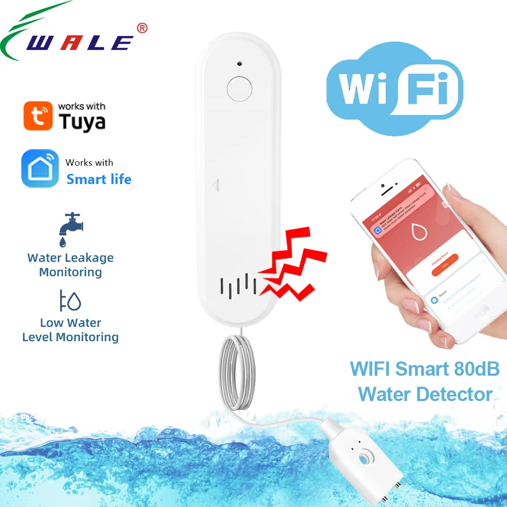 Tuya 스마트 앱 누수 감지기, 홍수 센서, 물 탱크 전체 액체 연결 알람, 스마트 라이프 원격 모니터링 누출 알람 