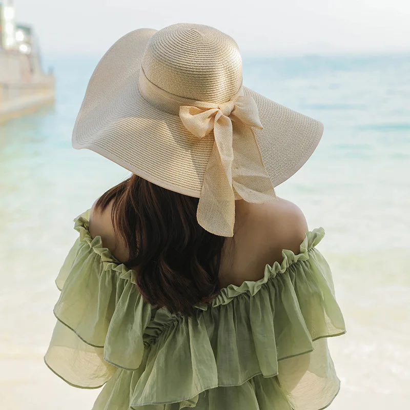 Outdoor Hiking Hat 15CM Wide Brim Beach Straw For Women Simple Foldable Summer Outing Sun Uv Protection Panama