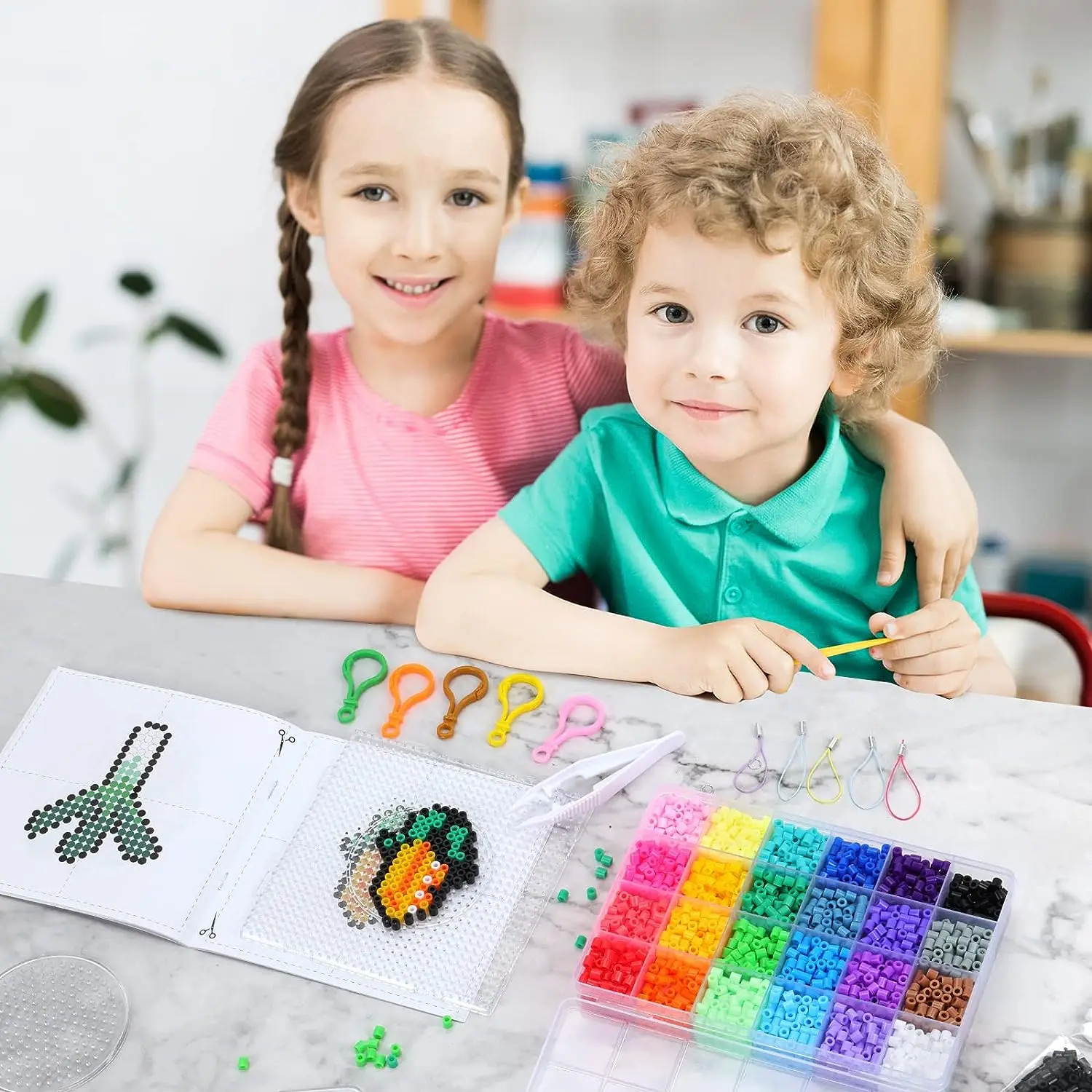 Fuse Beads Kit - 15 Colors Fuse Beads Craft Set for Kids- 5MM Fuse Beads  Set Including 1 Pegboards, Ironing Paper & Chain Accessories Iron Beads  Christmas Birthday Gift 