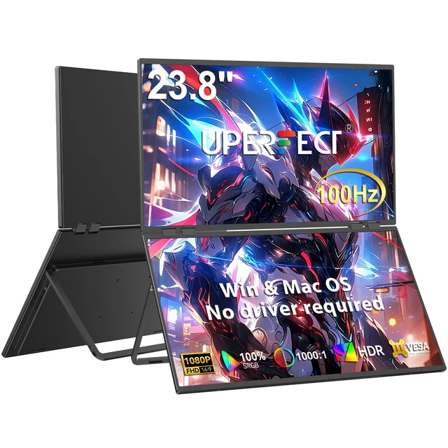 Uperfect 23.8Inch 100HZ Portable Dual Monitor for Laptop Screen Extender 1080P QLED Double Foldable Display for Pc Computer XBox