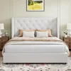 Full Size Bed Frame with Velvet Tufted Headboard, Curved Wingback Design, Wooden Slats Support, Upholstered Bed Frame 3