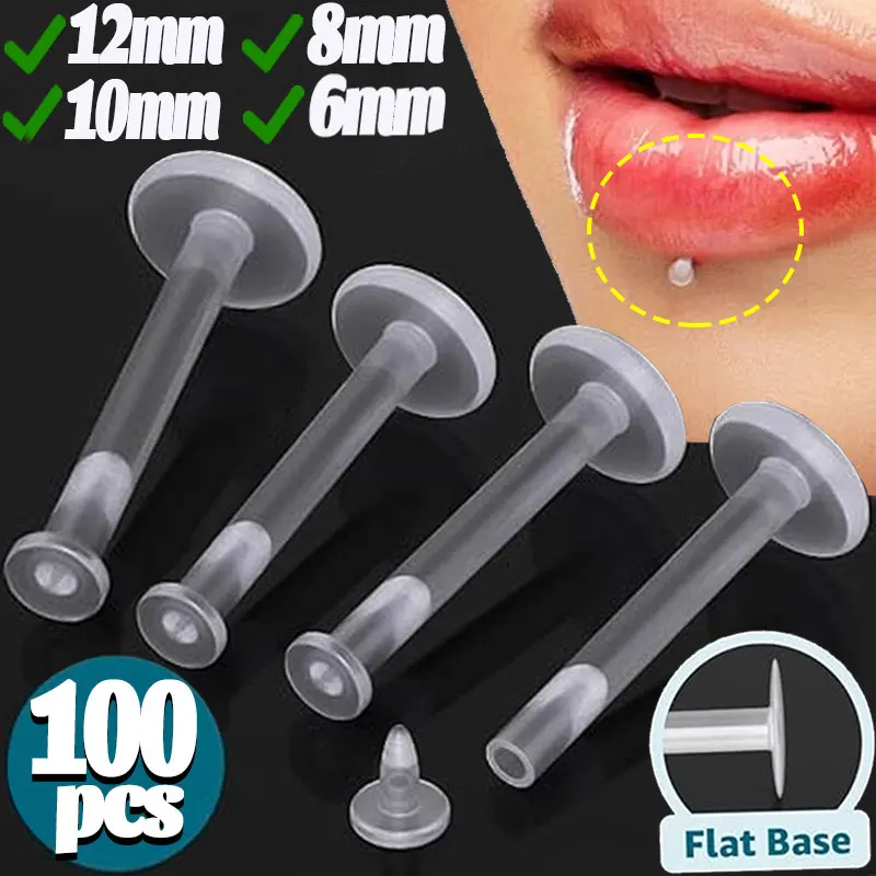 Lip Nose Studs Ear Helix Earring 50/10PC Transparent Acrylic Soft Rod 16 Gauge 6mm 8mm 10mm 12mm Body Piercing Jewelry