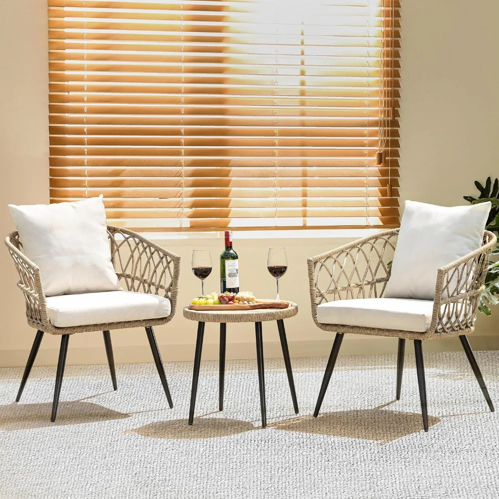 

Idzo Heavy Duty 500lbs Weight Capacity Bistro Table and Chairs Set of 2 with Soft Cushions, Metal Wicker Design