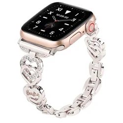 Elegant Diamond Heart Strap Metal Bracelet - 42mm 44mm 45mm 49mm (Starlight)