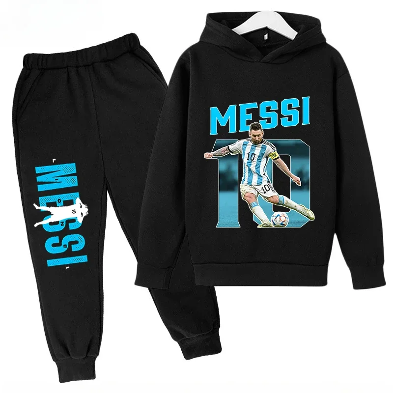 thumbnail image 1 of Conjunto de sudadera con capucha para niños y pantalones deportivos de 2 piezas para niños y niñas Ropa infantil con estampado de Messi Ropa de bebé, 1 of 5