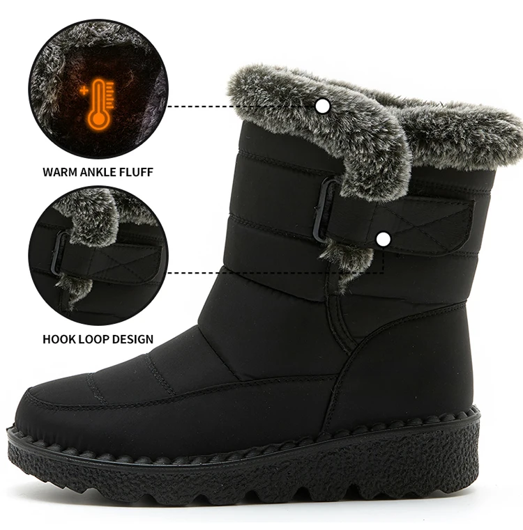 Women Winter Boots - Korean Style Mid Calf Snow Boots With Fur Lining & Waterproof Design