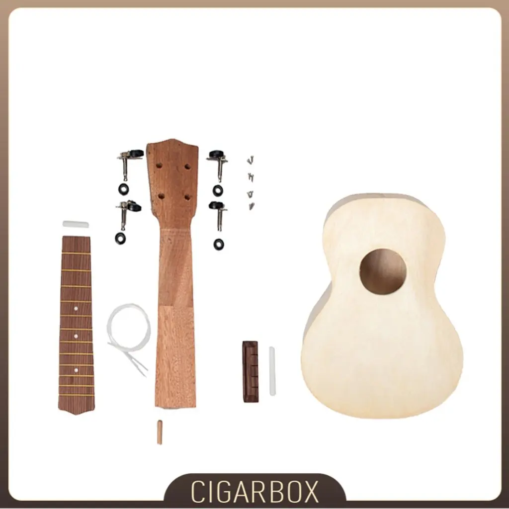

Unfinished 21 Inches Hawaii Guitar Body Soprano Ukulele DIY KIT 4 Strings Guitar Ukulele Handwork Basswood Fingerboard Pegs SET