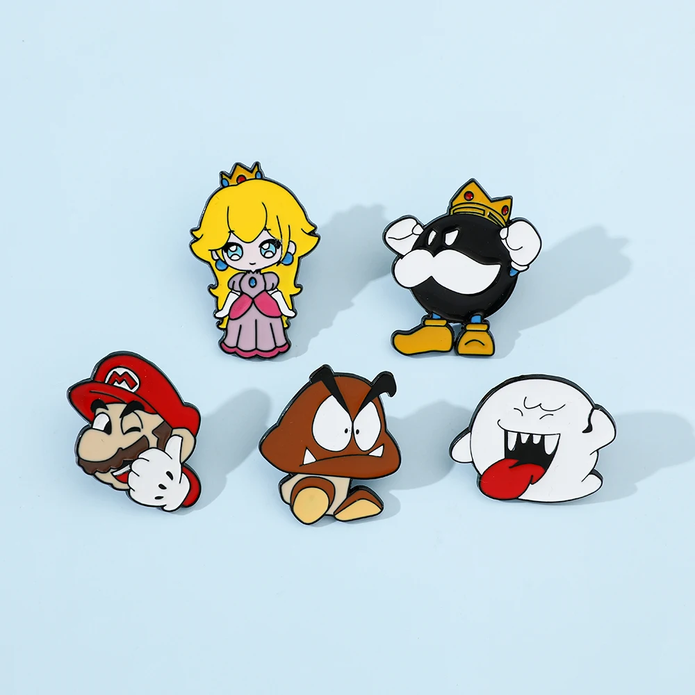 5Pcs Creative Game SuperMario Metal Brooch Funny Princess Peach Toadstooi enamel lapel Backpack Clothing Pin Jewelry Accessories enamel pins enamel brooch metal brooch