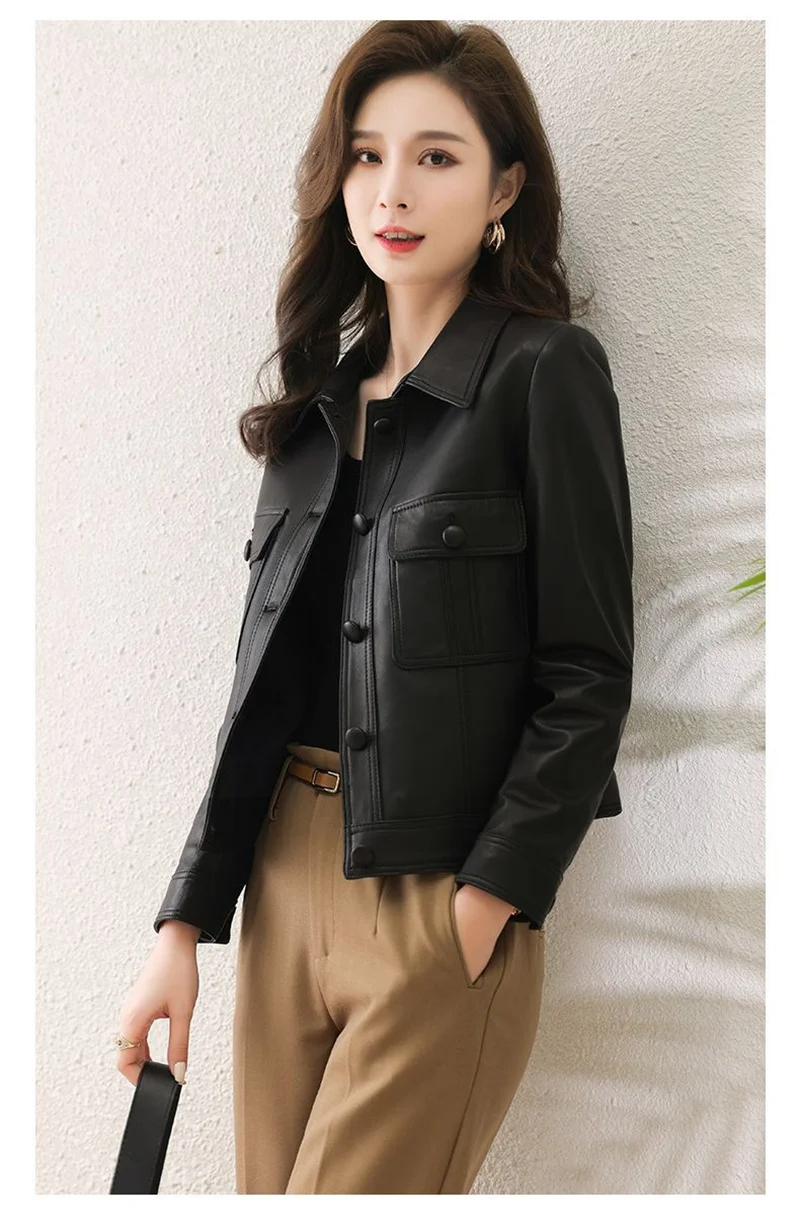 Lapel PU Leather Jacket Women 2024Spring Autumn New Coat Fashion Locomotive Goddess Overcoat High Quality Short Outerwear Female