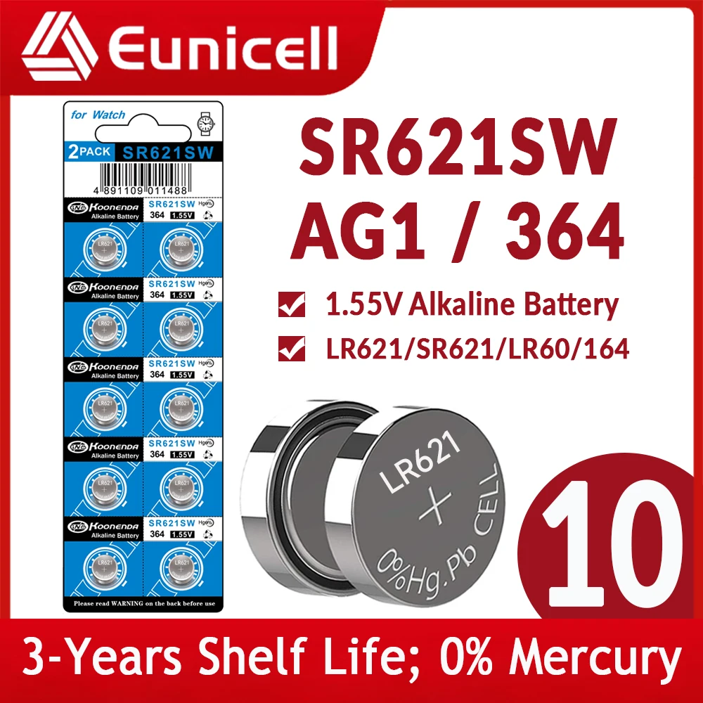 AG1 364A LR60 SR60 LR621 SR621, SR621SW, 364, 164 Alkaline Button Cell 1.5v  Batteries 10Pcs