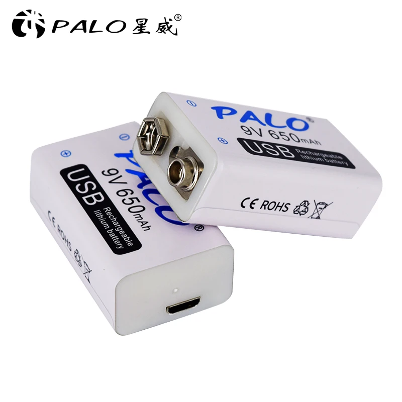 PALO-Bateria Recarregável Micro USB 9V Li-ion, Baterias