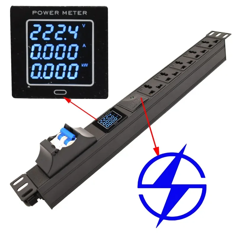 

19 inch PDU Rack Mount socket 3500-4500W Universal output Network Cabinet Rack With V/A/W Digital Meter Surge Protection