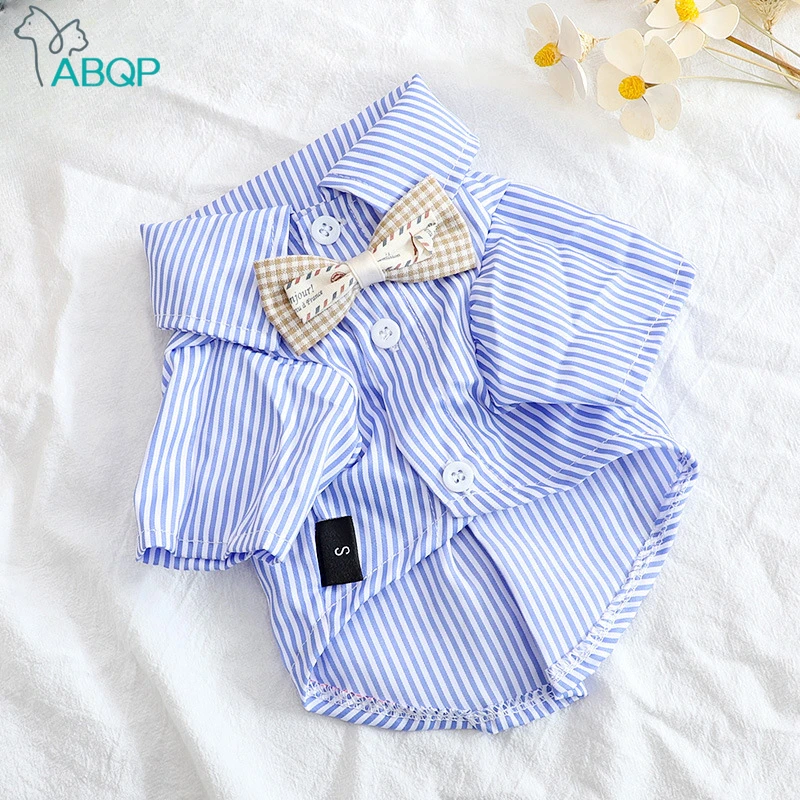 Pet Dog Shirt Bowknot Striped Thin Summer for Small Dogs Clothing pet dog shirt