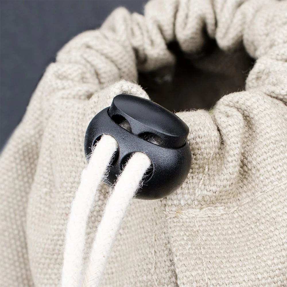Neu 10 Stück Kordelstopper aus Kunststoff, Kordelenden, Verschlussclips, Schnallenknöpfe, Schwarz Matt, für Schnürsenkel, Sportbekleidung, DIY-Taschenzubehör – Detail 5