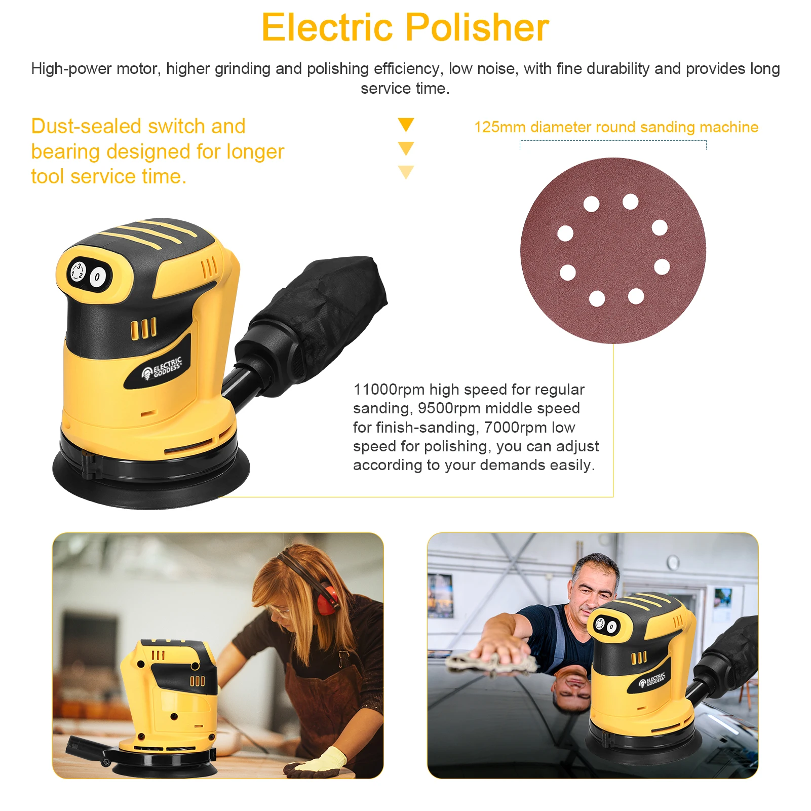 Cordless Sanding Machine Lithium Battery Sandpaper Machine Round Sanding Woodworking Polishing Tool for Makita Battery