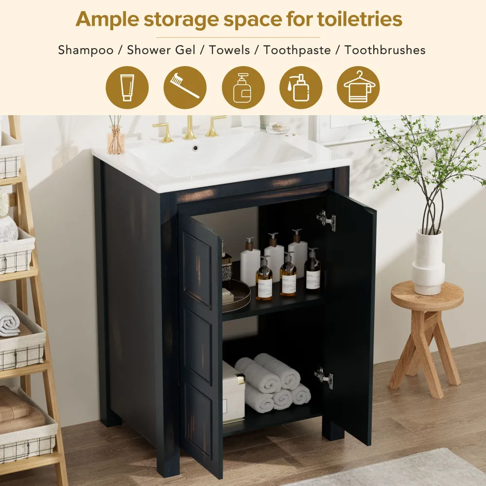 48" Vintage Style Small Bathroom Vanity Combo With Double Vanities (separate), Double Ceramic Sinks, Storage Shelf Amd Soft Clos 5
