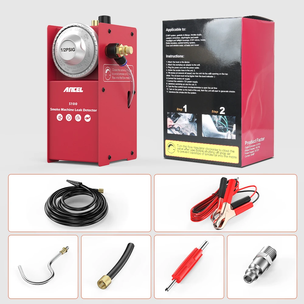 S100 Auto Rauch Leck Detektor EVAP Vakuum Leckage Locator ANCEL DC12V Auto Diagnose Werkzeug Automotive Öl Rohr Rauch Generator – Detail 8