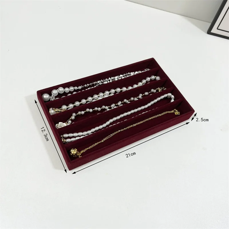 Dark red fabric Jewelry Box Earrings Studs Rings bracelet storage holder Household dressing table drawer Jewelry collection tray