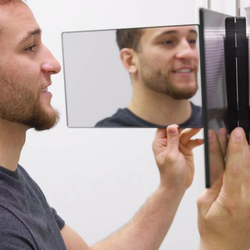Haircut Mirror 3 Way Mirror for Self Hair Cutting 360&deg; Mirror with LED Lights Trifold Self Haircut Rechargeable with Height Adjustable