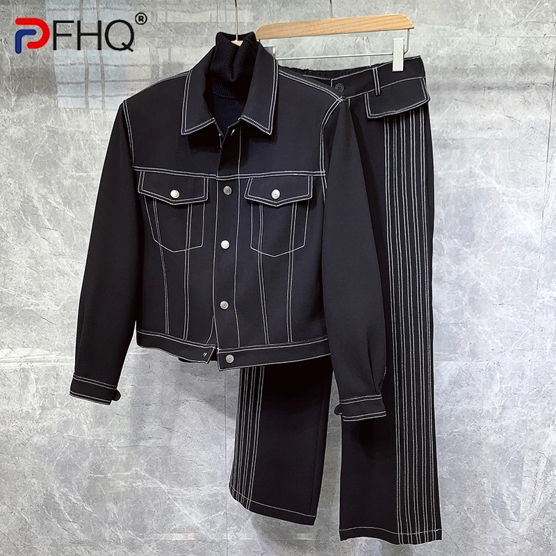 

PFHQ Chic Denim Darkwear Jackets Set Men's Autumn Haute Quality Handsome Original Elastic Waist Design Straight Trousers 21Z2069