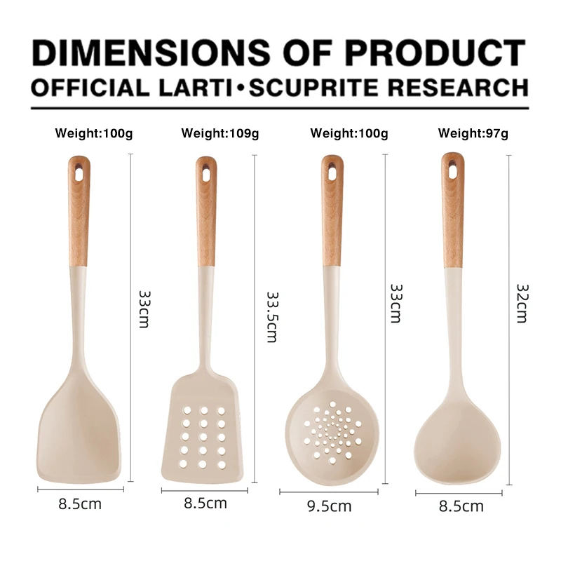 Silicone Kitchen Cooking Utensils Set Hardwood Handle Heat Resistant Tool Non-stick Turner Slotted Spoon Spatula Kit