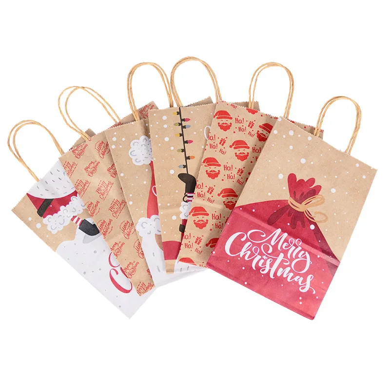5 Stück Kraft-Geschenktüten mit Griff, Elch, Schneeflocke, Weihnachtsbaum, frohe Weihnachten, Gastgeschenke, Verpackungsbeutel, Navidad, Neujahr 2025 – Detail 7