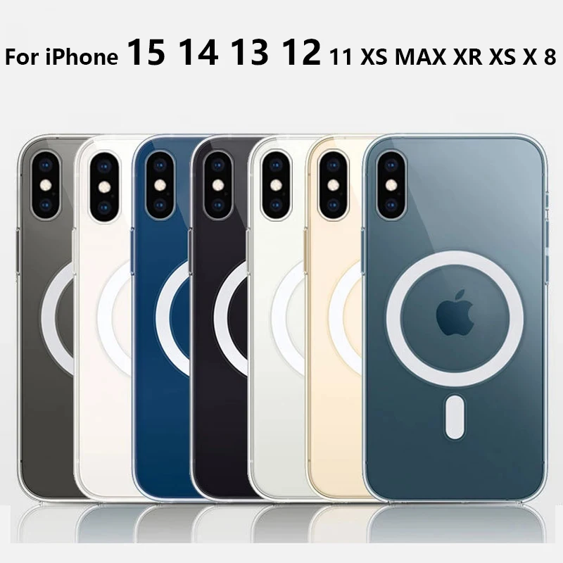Funda magnética transparente con revestimiento transparente para iPhone 15  14 13 12 Pro Max XS X 11 PLUS
