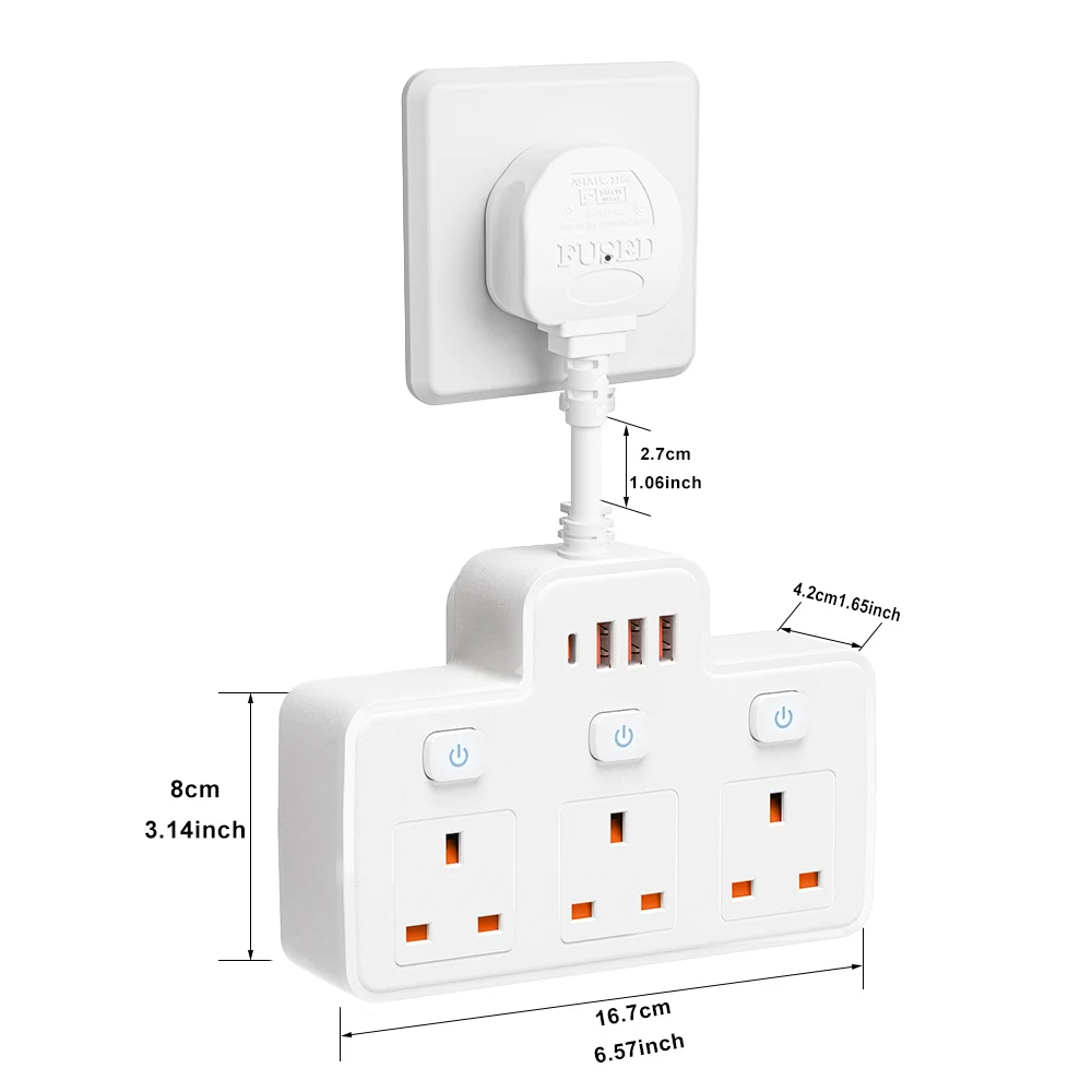 UK AC 플러그 멀티탭 벽 장착 독립 스위치 멀티탭 네트워크 필터, USB C 충전 네트워크 필터 어댑터