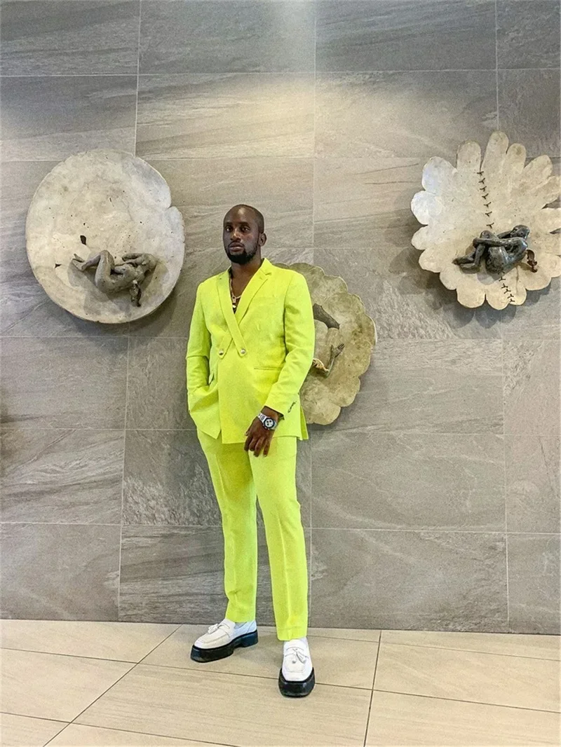 New Design Fashion Bright Yellow Men Suit Prom Party Slim Fit Blazers Hombre High Quality Custom 2 Piece Set Jacket Pant Costume