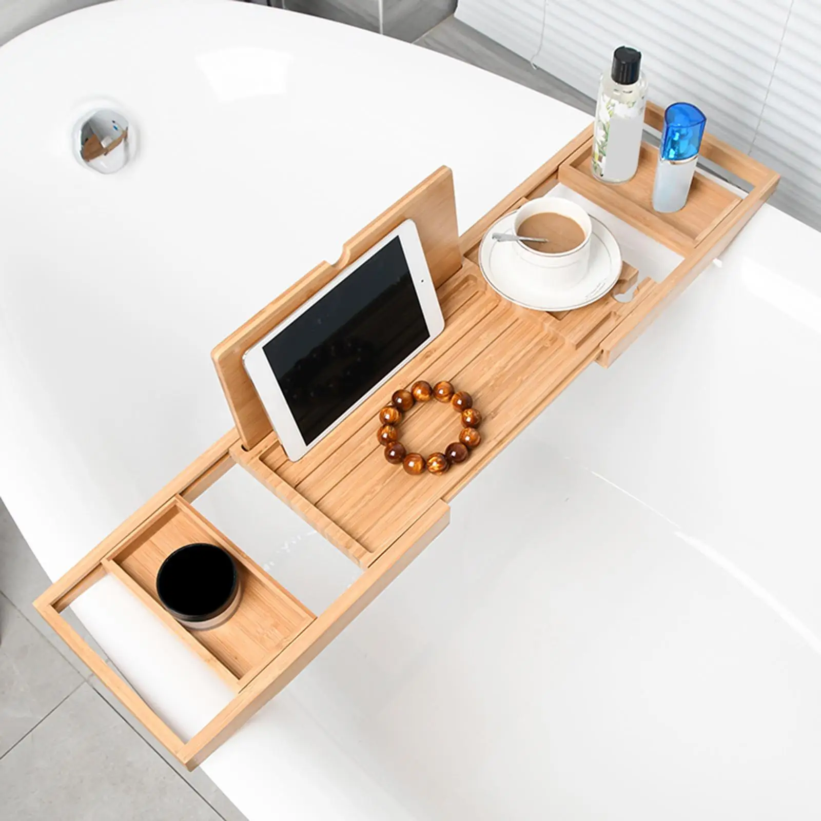 Bathtub Tray Bath Caddy Tray for Tub with Slots Holds Book,Phone ,Soap 23.62``-34.25`` Bath Tray Bathtub Stand Holder