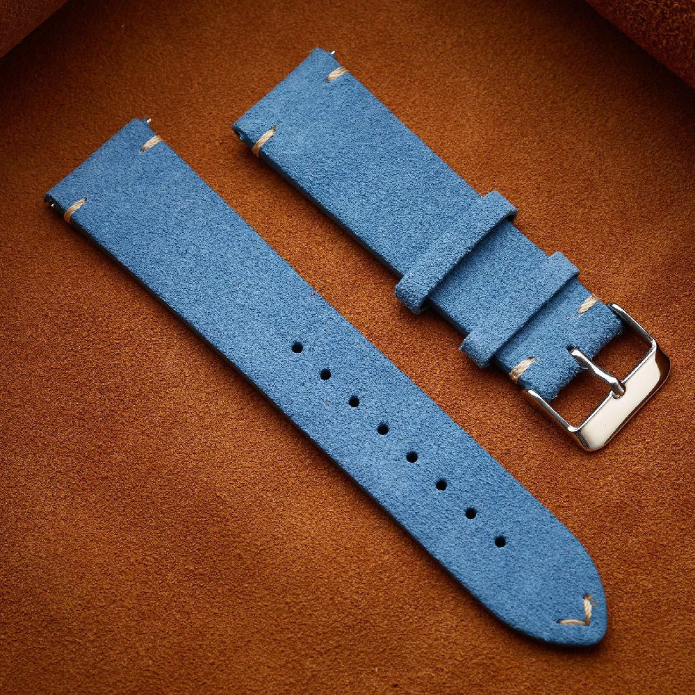 Elegant Brown Genuine Leather Suede Watch Band - Quick Release Strap, Available in Multiple Sizes