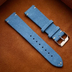 Elegant Brown Genuine Leather Suede Watch Band - Quick Release Strap, Available in Multiple Sizes - 22mm (Light blue)