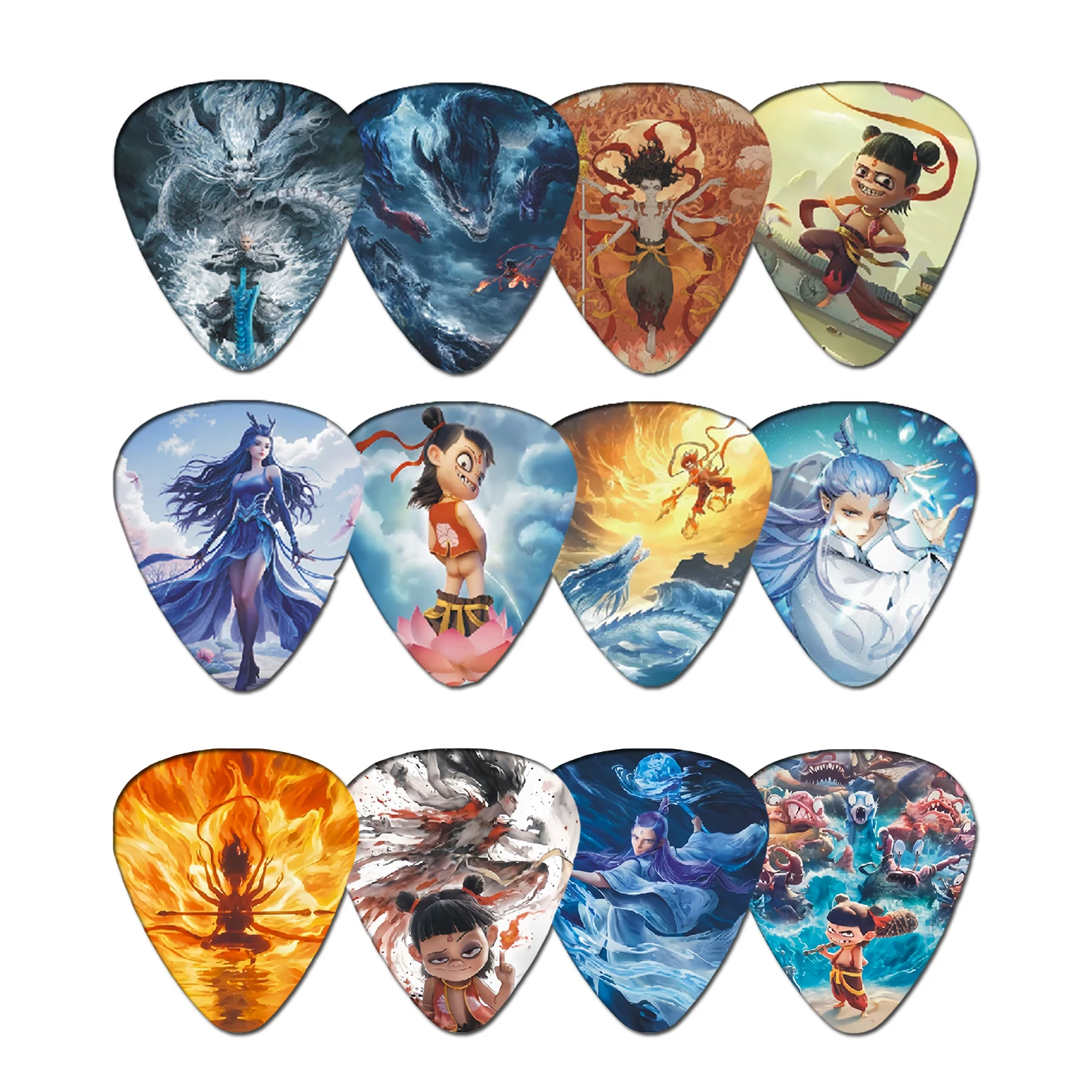 12-Piece / Set Nezha 2 Themed Multicolor Guitar Picks Set-ABS Material for Electric/Acoustic Guitar and Bass Accessories