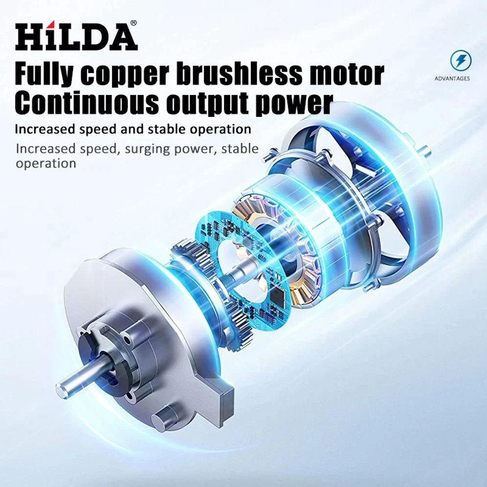 HILDA 21V Blue Electric Impact Wrench Rechargeable Brushless 3/4 Socket Wrench Cordless Without Battery 6