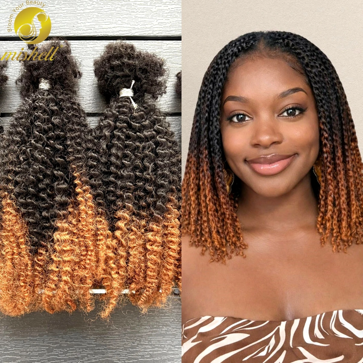 30g/Bundle Ombre Afro Kinky Curly Human Hair Bulk Extensions No Weft 16inch for Permanent Micro Locs/Twists/Braids/Repair Locs 1