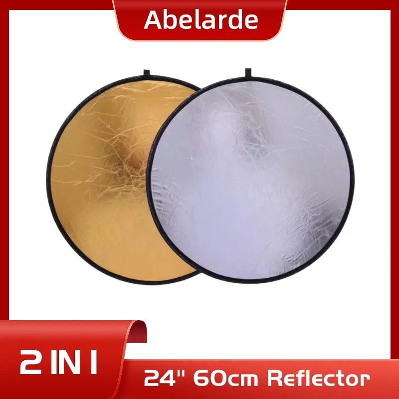 24 60cm 2-in-1 Portable Collapsible Disc Light Reflector for Portrait Photo