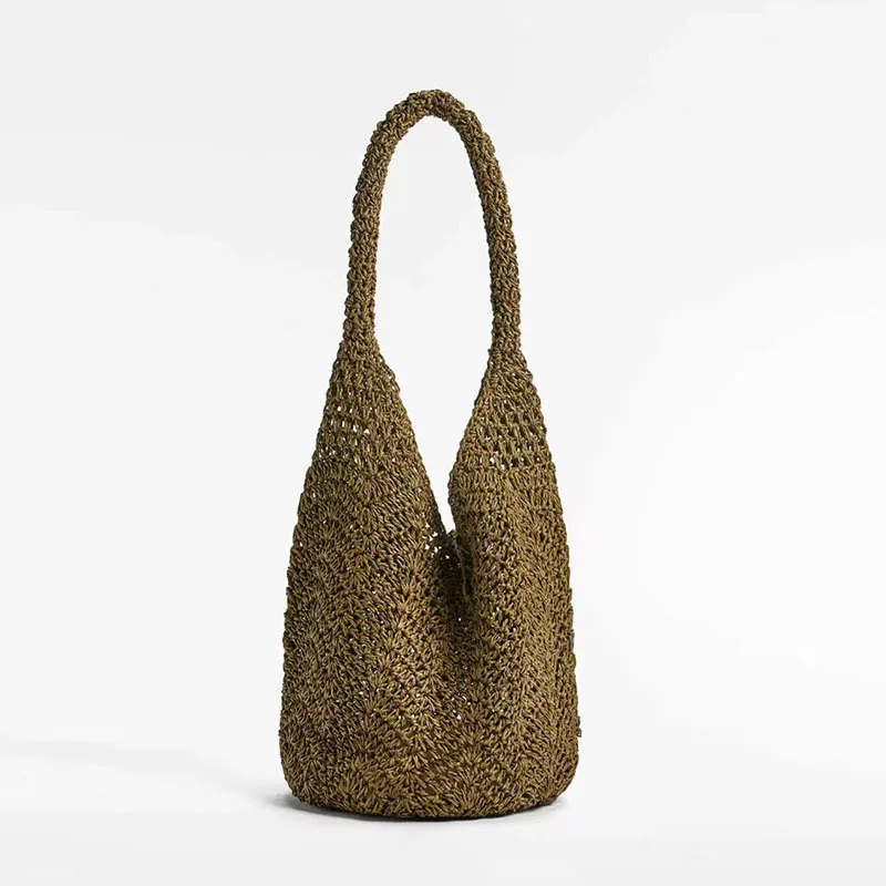 Summer Straw Bags for Women Underarm Shoulder Bags Woven Top Handle Bag Hollow Raffia Crochet Beach Bag Casual Handbags