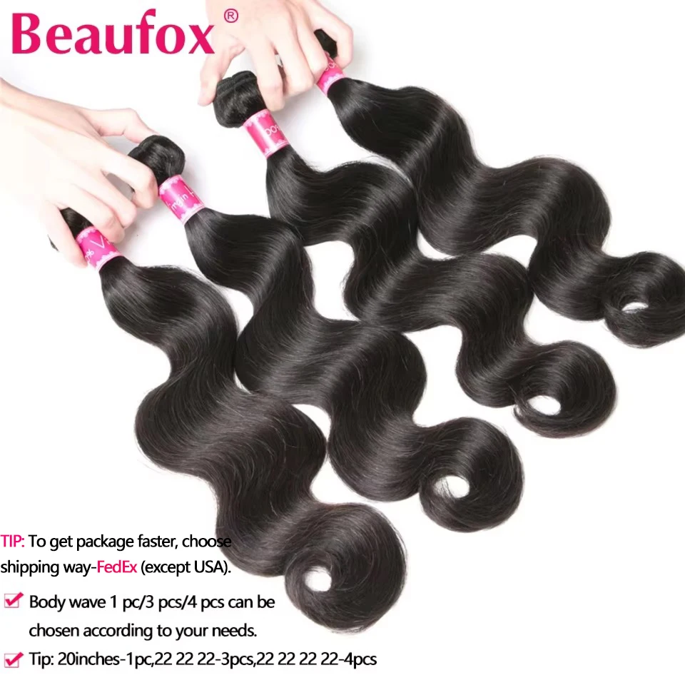 Beaufox corps vague paquets cheveux brésiliens armure paquets 1/3/4 pièces paquets de cheveux humains naturel/noir de jais 8-30 “Remy Extensions de cheveux