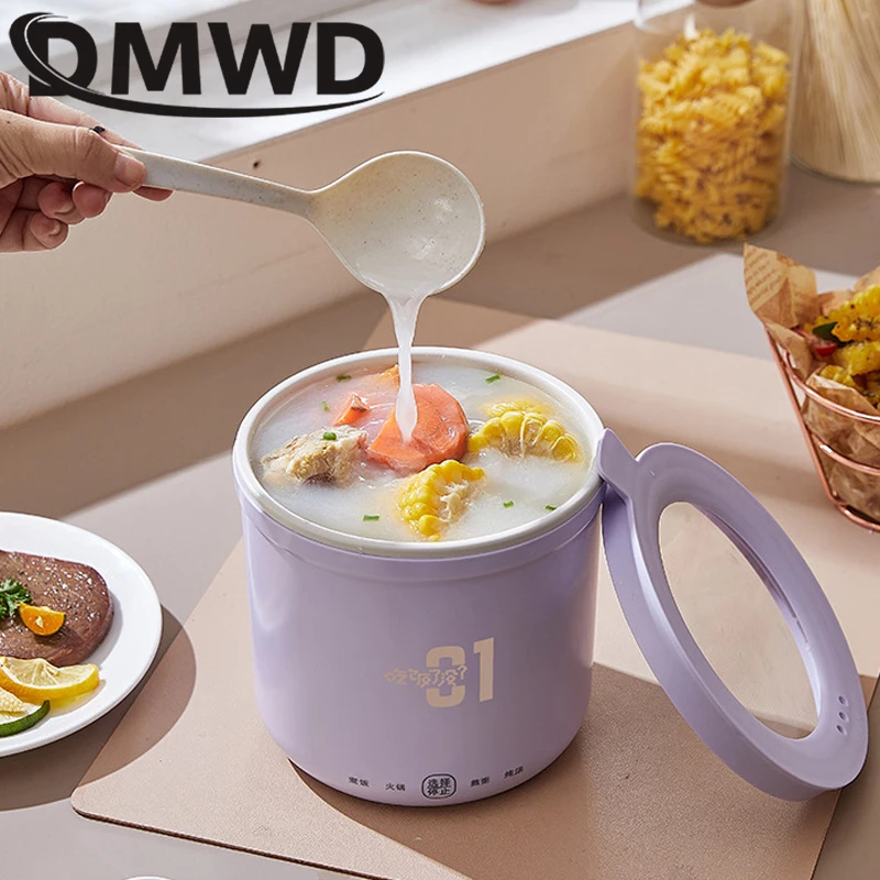 DMWD 미니 밥솥 다기능 프라이팬 1L 국수 요리 냄비 계란 오믈렛 프라이팬 냄비 이유식 스튜 컵 수프 히터